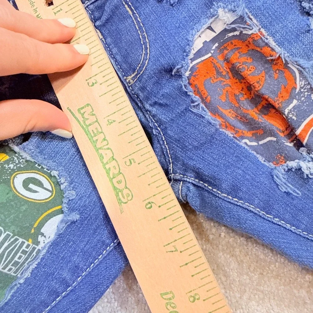 Upcycled 2T Jeans Custom Distressed NFL Packers Bears Patchwork Denim Game Day